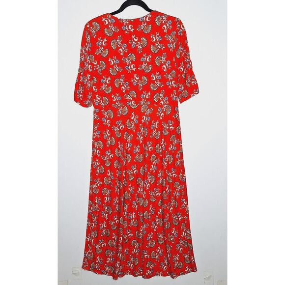 BODEN Short Sleeve Jersey Midi Dress 12R Flame Scarlet Botanical Bunch Floral - Picture 14 of 14